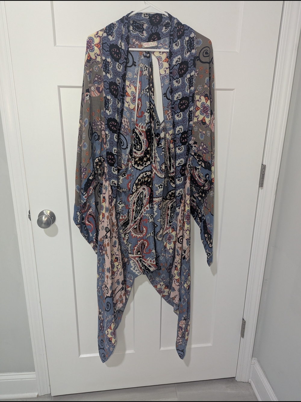Free People Little Wing Mixed-Print Kimono In Blue With Paisley & Floral Pattern